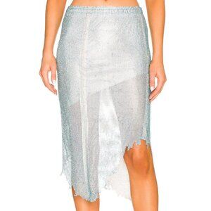 Poster Girl Sana midi skirt Cerulean blue crystal chain mail jagged hem new S